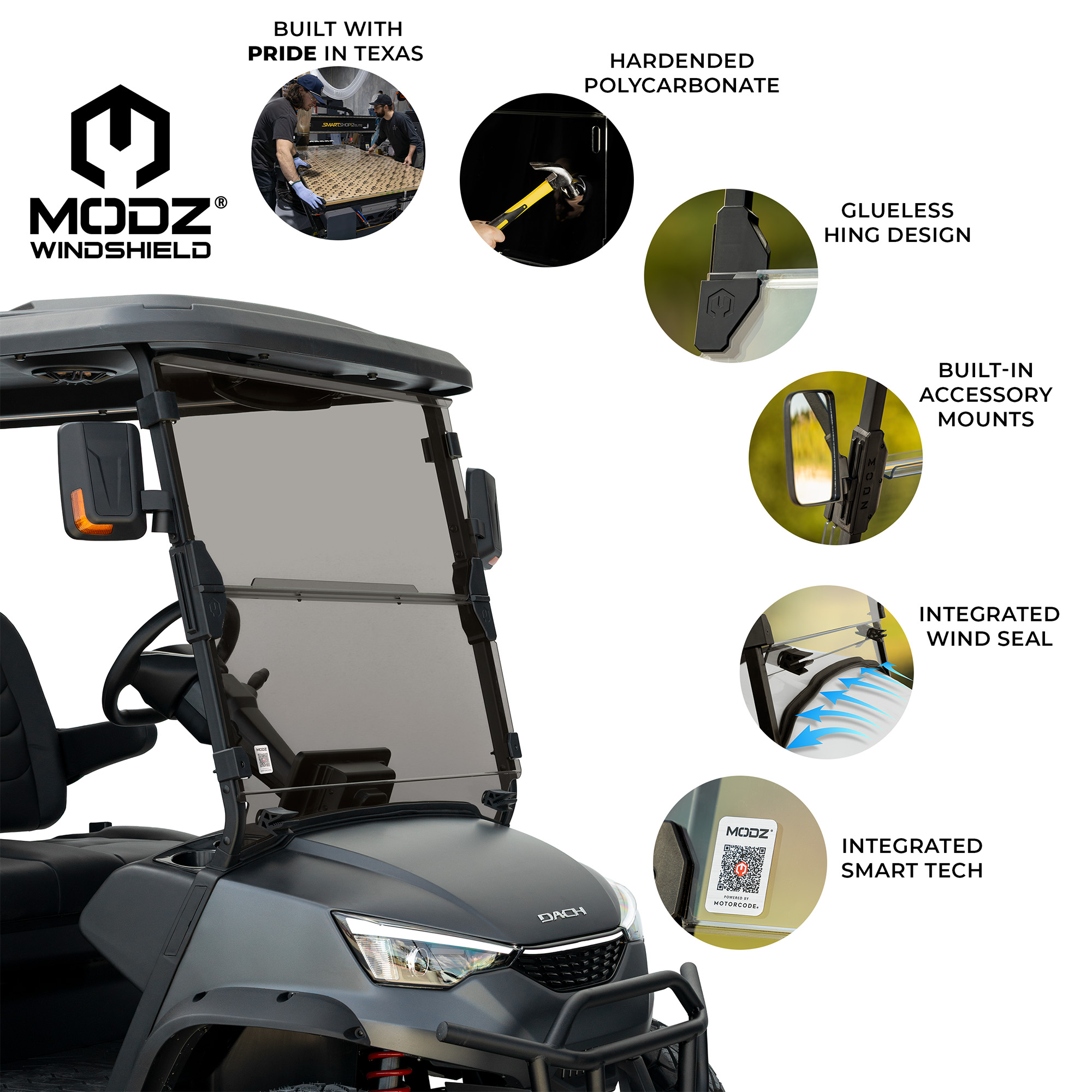 MODZ® Windshield for DACH Golf Carts – Fits Apollo & Falcon