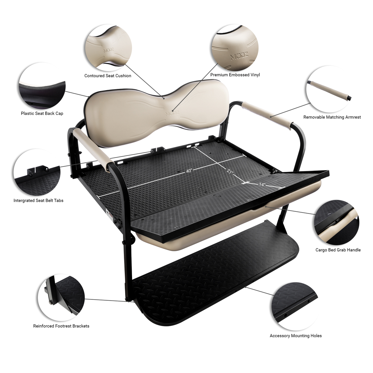 MODZ® Flip4 Club Car Golf Cart Rear Seat Kit Choose Color & Model