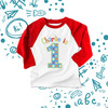 First birthday shirt primary colors theme 1st (or any) birthday childrens personalized raglan Tshirt