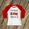 Birthday shirt firetruck any age boy or girl personalized raglan Tshirt