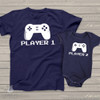 Video game player 1 and player 2 matching dad and kiddo t-shirt or bodysuit custom DARK gift set