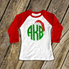 Monogram glitter Santa hat girls raglan shirt