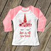 Valentine unicorn love is all you need sparkly glitter raglan shirt