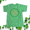 St. Patricks Day glitter monogram shamrock wreath womens shirt