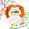 Third birthday green yellow tractor plow personalized raglan Tshirt