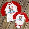 Comic book big brother or sister superhero li'l sidekick raglan sibling shirt set