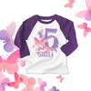 Watercolor butterfly birthday girl any age personalized raglan shirt