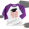 Graduation girl monogram with grad cap raglan shirt
