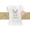 Girl Easter bunny face gold glitter personalized Tshirt