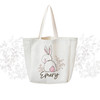 Girls Easter Bunny egg hunting linen textured tote bag
