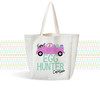 Girls Easter Bunny egg hunting linen textured tote bag bunny truck