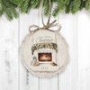 Our First Christmas fireplace personalized rustic wood slice ornament