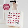 Valentine's Day i heart you red and pink hearts linen textured tote bag