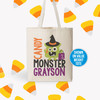 Halloween trick or treat candy monster personalized tote bag