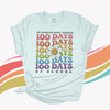Teacher 100 days groovy retro wavy font daisy smiley face team Tshirt