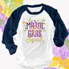 Mardi Gras squad adult raglan shirt