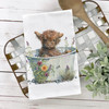 Sweet highland baby cow calf in wash tub summer novelty cotton tea towel