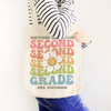 Second grade or any grade retro groovy wavy font smiling daisy teacher personalized tote bag
