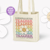 Teacher retro groovy wavy font any grade smiling daisy personalized tote bag