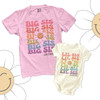 Big sis lil sis daisy smiley face retro wavy font personalized sibling shirt set