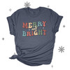 Christmas merry and bright retro groovy unisex adult DARK Tshirt
