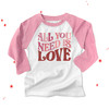 Valentine all you need is love retro groovy wavy text raglan shirt or bodysuit