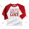 Valentine all you need is love retro groovy wavy text raglan shirt or bodysuit