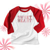 Valentine's Day sweetheart distressed athletic text kids raglan shirt