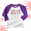 Valentine's Day sweetheart distressed athletic text kids raglan shirt