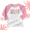 Valentine's Day sweetheart distressed athletic text kids raglan shirt