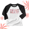 Valentine's Day sweetheart distressed athletic text kids raglan shirt