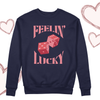 Valentine's Day feelin' lucky heart dice adult crew neck DARK sweatshirt