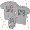 Brother or sister big lil bro or sis stitch font three sibling Tshirt set