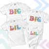 Brother or sister groovy font big lil four sibling Tshirt set