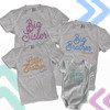 Brother or sister colorful watercolor cursive four sibling Tshirt set