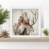 Vintage santa with reindeer wood framed canvas wall art print sign
