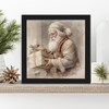 Vintage Santa with Christmas present wood framed canvas wall art print sign