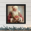 Vintage Santa with gold Christmas package wood framed canvas wall art print sign