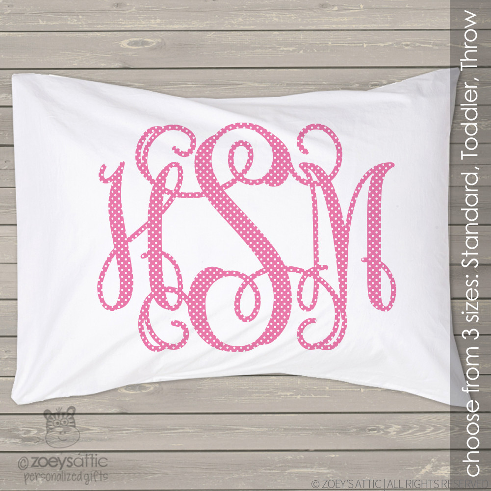 personalized kids pillowcase, initial monogrammed girl teen adult