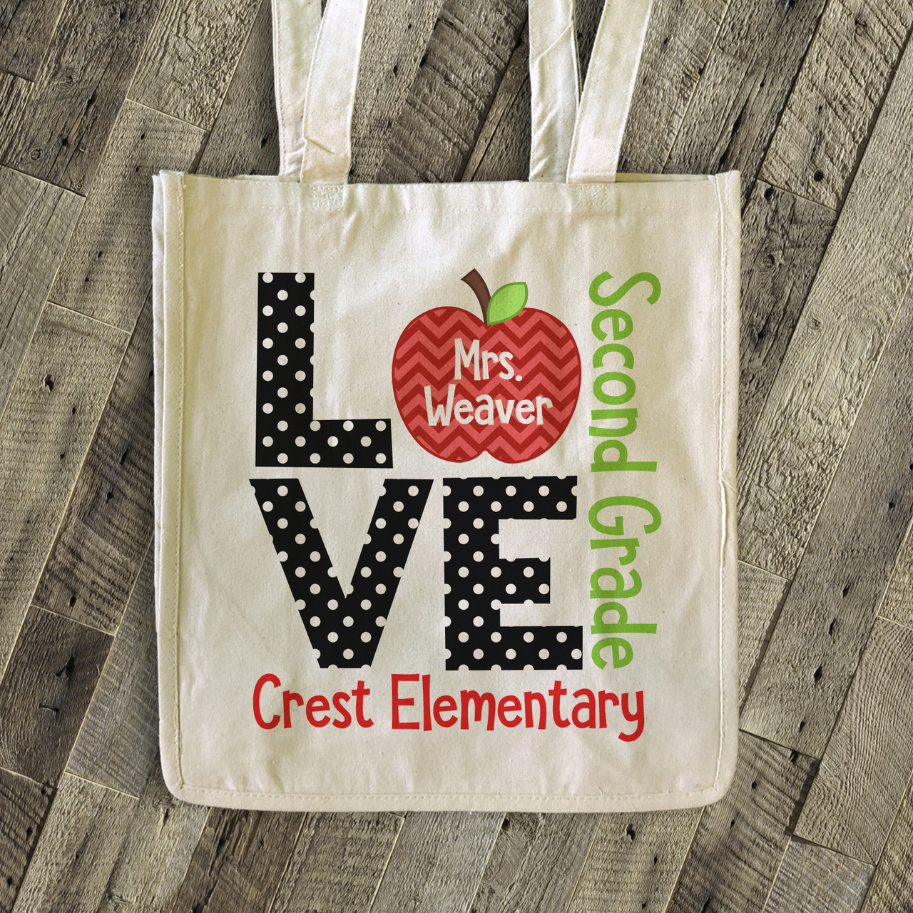 personalized teachers tote bag, love school value heavyweight bag