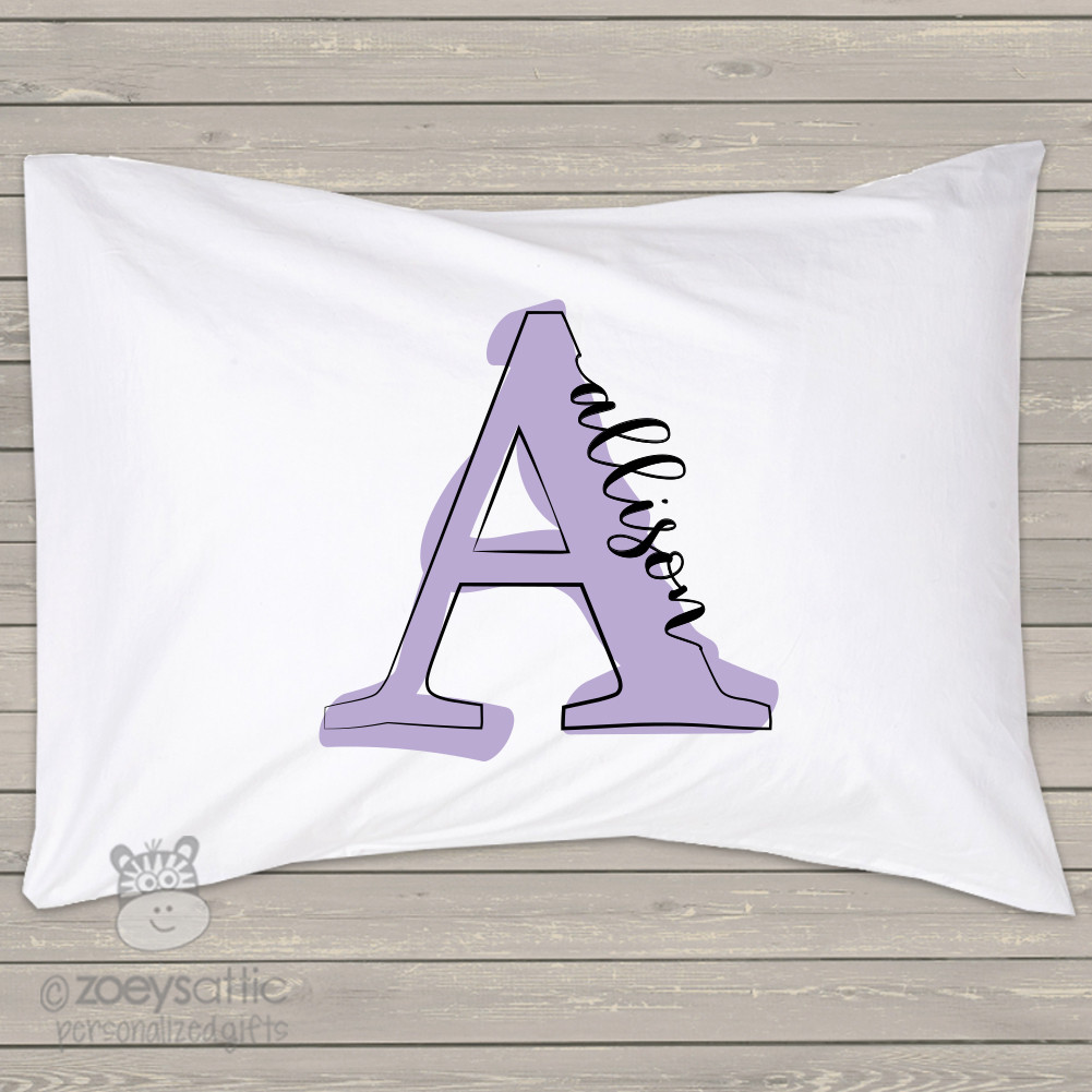 personalized kids pillowcase, initial monogrammed girl teen adult