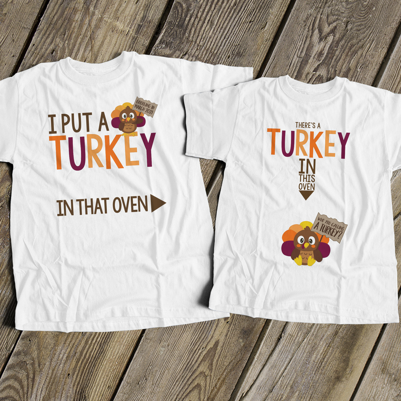 thanksgiving pregnancy announcement, turkey in oven three raglan shirt set