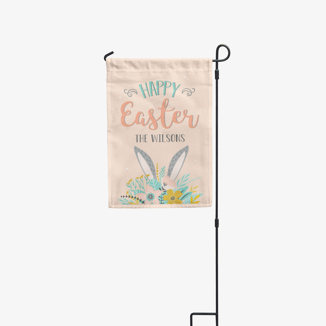 garden flag, personalized easter bunny ears flag stand optional