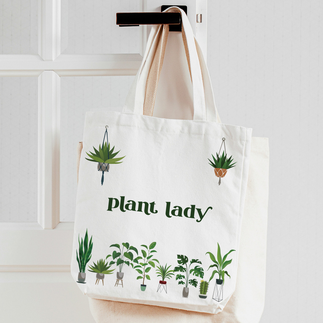 gardening tote, linen look plant lady mothers day birthday poly linen tote bag