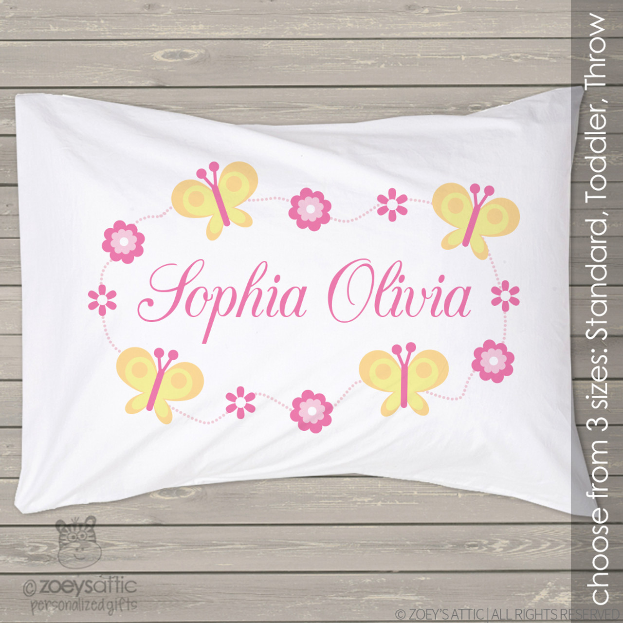 Personalized Kids Pillowcase Butterfly Flower Girl Standard