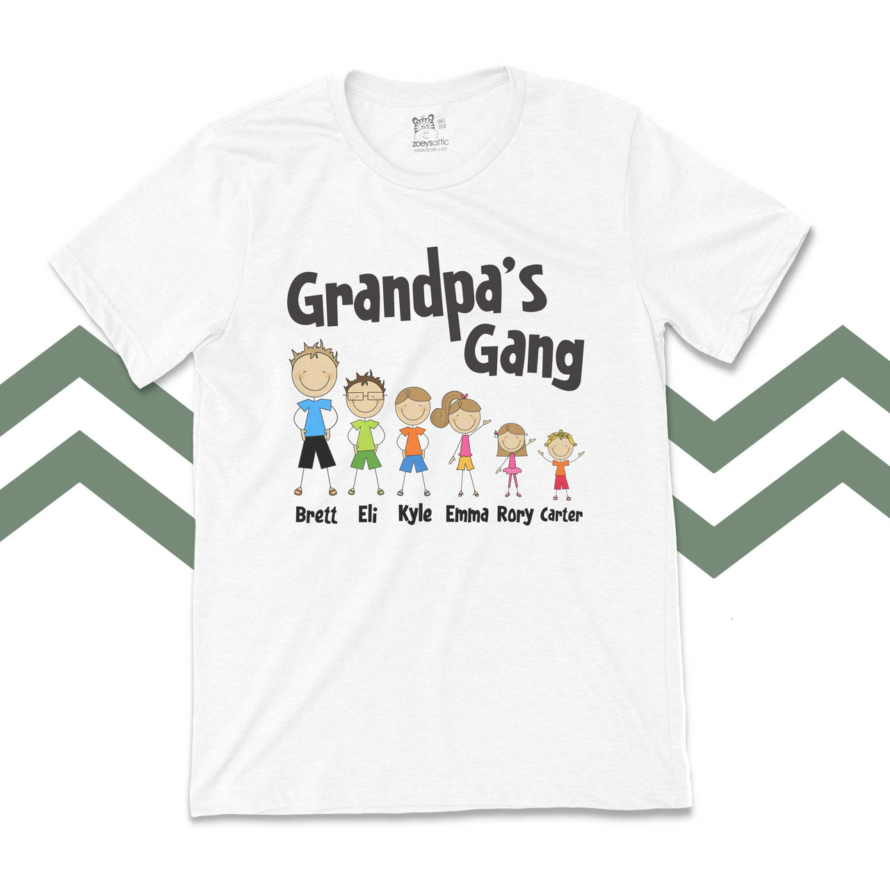 Grandpa or Dad Stick Figure Gang Personalized Family Tshirt