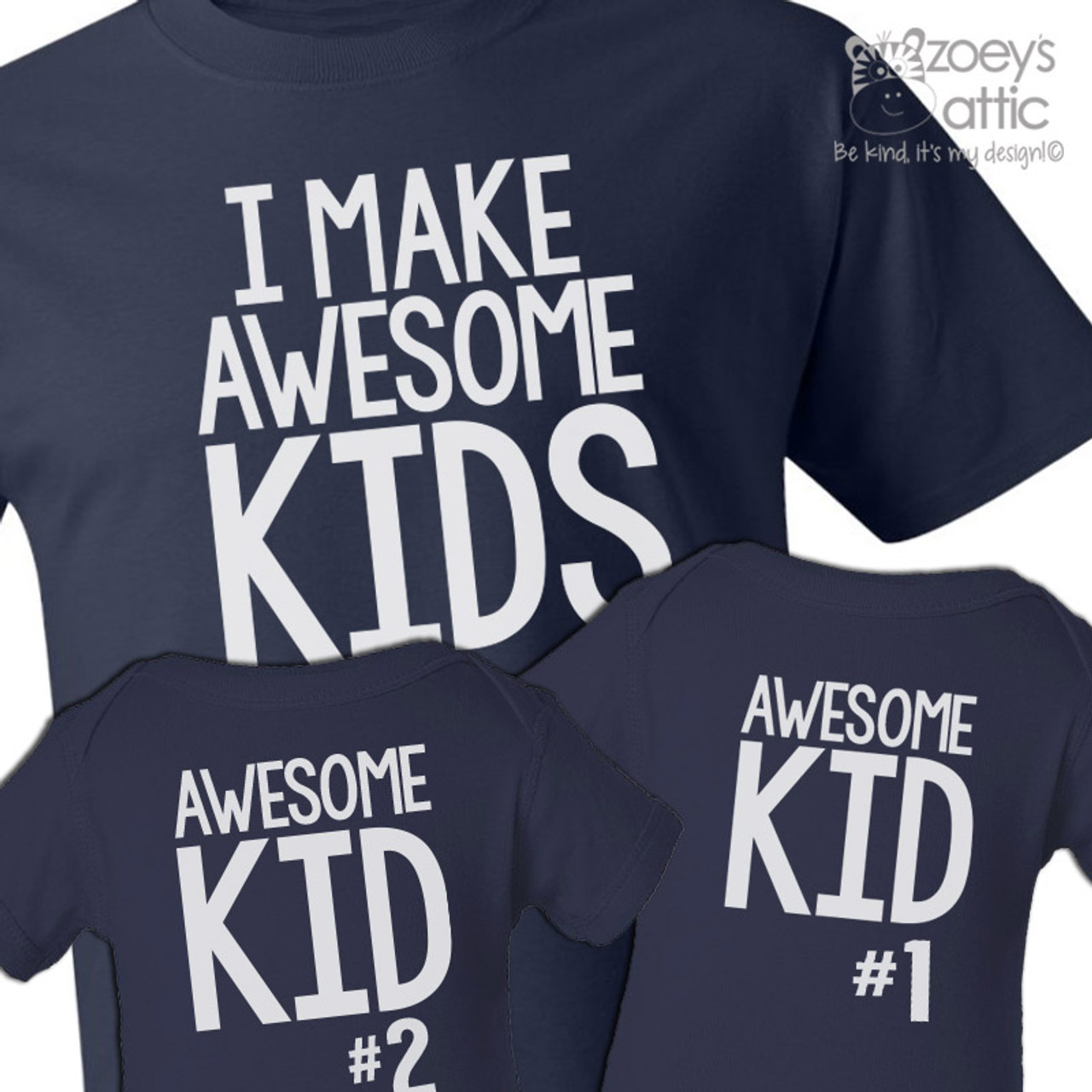 Zoey's Attic I Make Awesome Kids Dad and Awesome Kids Matching T-shirts Custom Gift Set of Three Dark Shirts