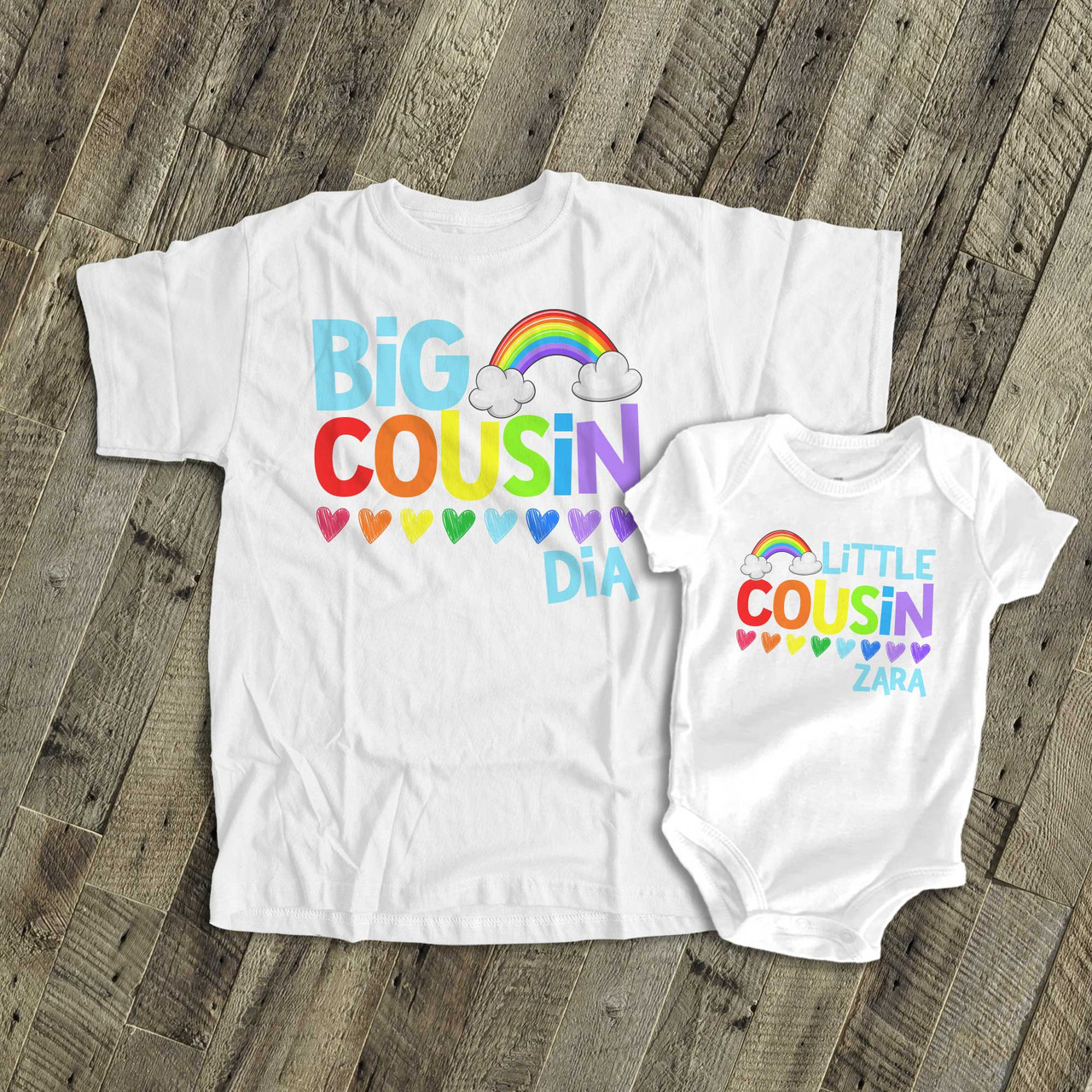 customized sister shirts hearts and rainbow design sisters