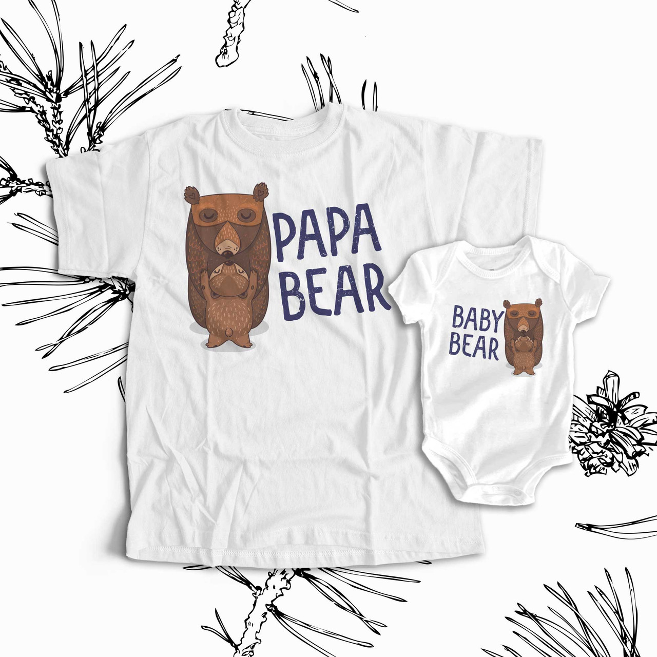 Bear theme papa bear and baby bear matching dad and baby t shirt or bodysuit custom gift set