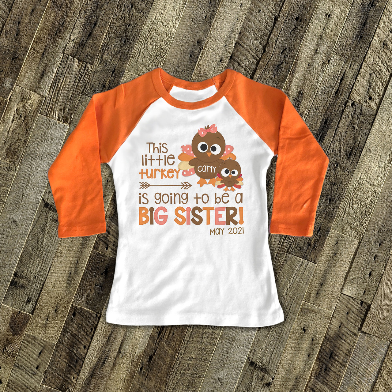 Thanksgiving Shirt Big Sister Turkey Pregnancy Announcement Raglan Shirt